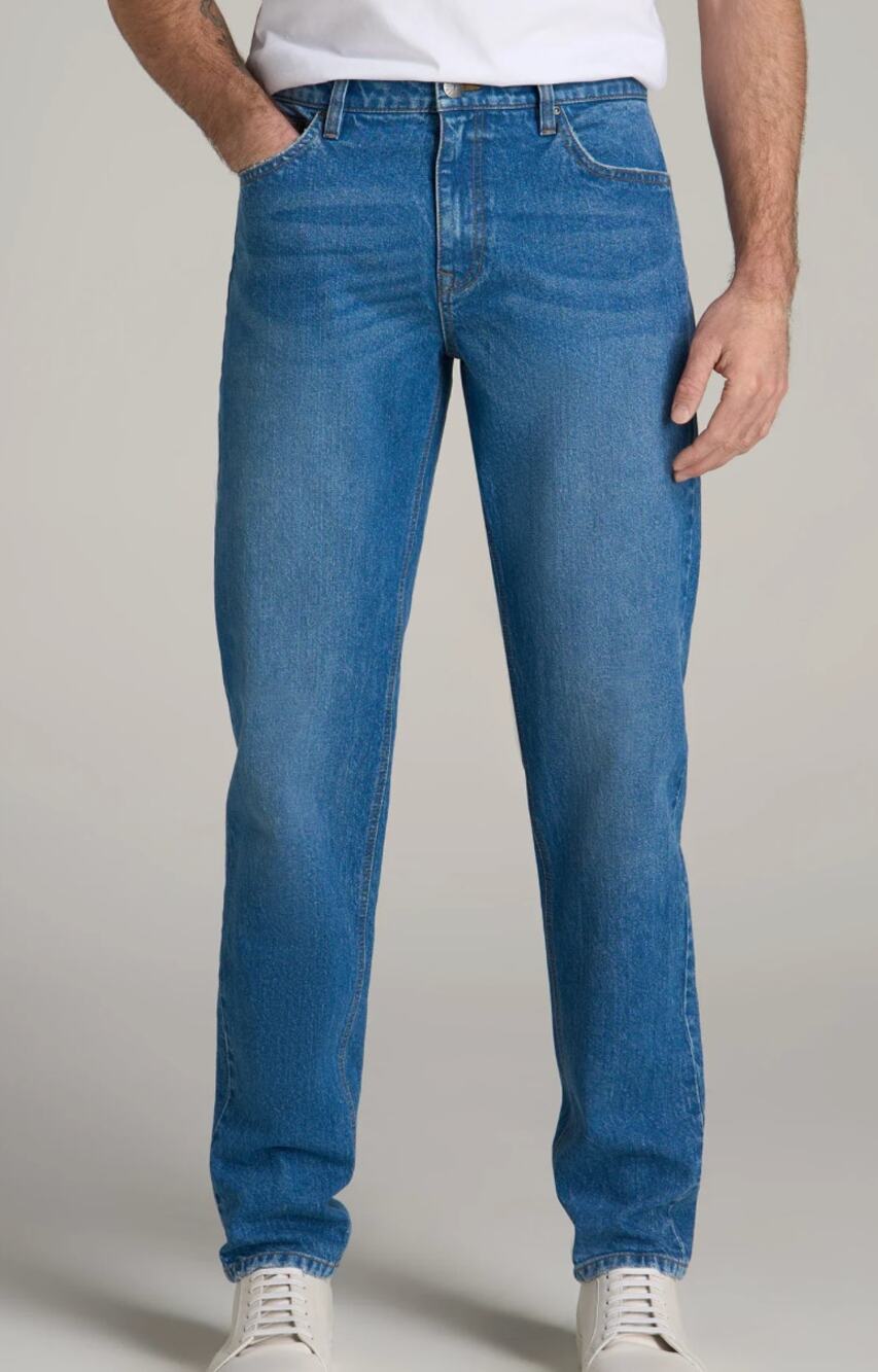 American Tall Milo Relaxed Fit Tailored Denim Jeans Mens Size 42x38 Mid Blue New